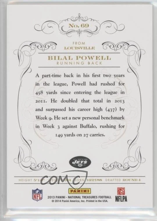 2013 Panini National Treasures /99 Bilal Powell #69 - Image 2 of 2