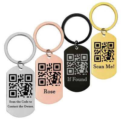 Custom Engraved QR Code Keychain - Lost & Found Contact Metal Key Ring Accessory