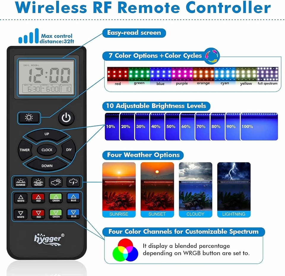 hygger Remote Control Aquarium Full Spectrum LED Fish Tank Light 24W 45 - 60cm - Image 3 of 4