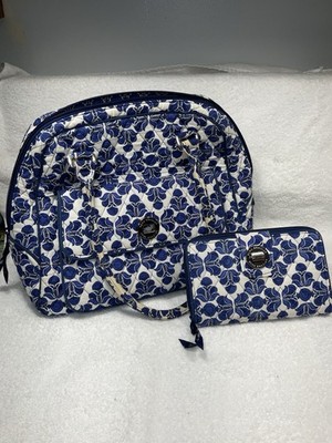 Vera Bradley Cobalt Tile Blue & White Satchel Handbag Purse And