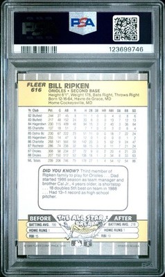 FLEER BILL RIPKEN 616 FF ERROR PSA 8 1989 | eBay