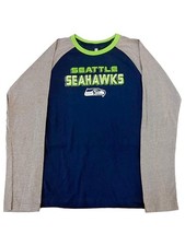 Boys Seattle Seahawks Blue Green Long Sleeve Tee Shirt Football NFL T-Shirt XL