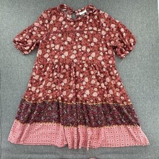 Knox Rose Boho Dress Round Neck Medium Floral Rayon Knee Length half Sleeves