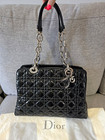 Dior Panarea Black Patent Leather Cannage Shoulder Bag Silver Hardware Dust Bag