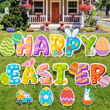 23 PCS Happy Easter Day Yard Signs Decorations, DIY Spring Yard Signs with St...