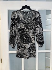 Womens KAREN KANE Top Floral Stretch Blouse Mesh Balloons Sleeve Large