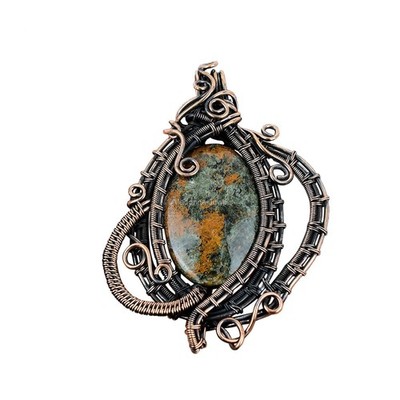 Spessartine Garnet in Limestone Stone Mother Wire Wrapped Pendant Jewelry Copper
