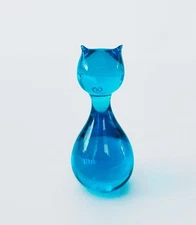 Eneryda Swedish Mid-Century Art Glass Blue Cat