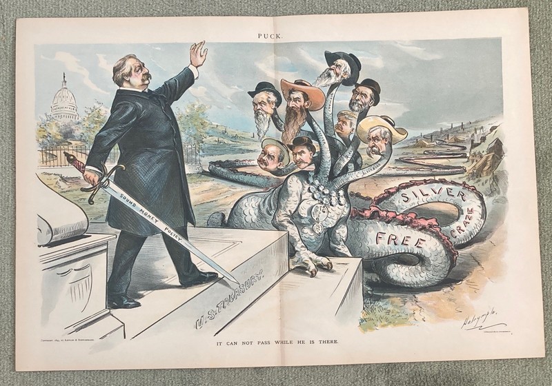 1895 Puck Cartoon "Free Silver Craze" Senators Stewart and Jones of Nevada