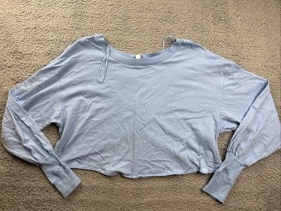 JoyLab Women's Size Large Long Sleeve Boxy Fit Cropped T-Shirt Blue