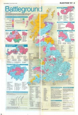 Schlachtfeldkarte Parlamentswahlen 1997, Einzelseite aus The Guardian 18. März