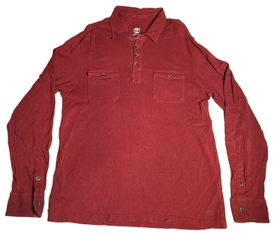 Timberland Mens Shirt Sz L Burnt Red 1/4 Button Long Sleeve Chest Pocket