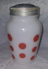 Vintage Anchor Hocking POLKA DOT Kitchen Salt Pepper Shaker Red Dots W Lid Fire