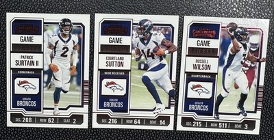 2023 Contenders RED Game Ticket 3 card Lot Denver Broncos Surtain/Sutton/Wilson