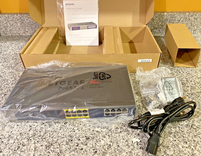NETGEAR JGS516PE-100NAS 16-Port Gigabit Plus PoE Switch   Used, Box & Accessorie