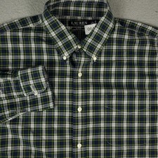Ralph Lauren Shirt Mens Size 17.5 Blue Plaid Dress Button Up Long Sleeve
