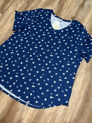 Lularoe Iris Shirt V-neck Blue White Floral Daisy Roses 3XL 24/26 3X Tunic  