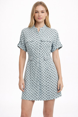 Equipment Femme Button Front Shirt Dress Mint Green Belted Utility Mini Size 0