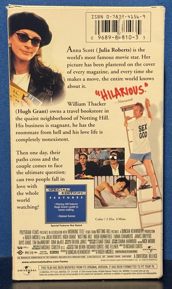 Notting Hill VHS 2000 Julia Roberts Hugh Grant **Buy 2 Get 2 Free** - Image 3 of 3