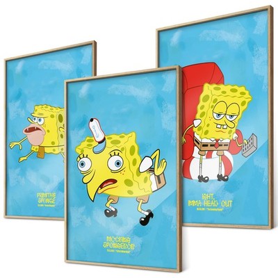 SpongeBob Meme Poster Set 3x A4 Wanddeko Geschenkidee Erwachsene lustig