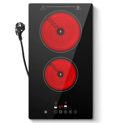 KICHPOWER Glaskeramikkochfeld 2 Platten, 30cm, Herdplatte 2 Kochfelder Touch 3000W