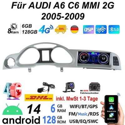 8.8'' radio +DAB Für Audi A6 C6 4F MMI 2G 2004-2009 Autoradio DVR Android Carplay