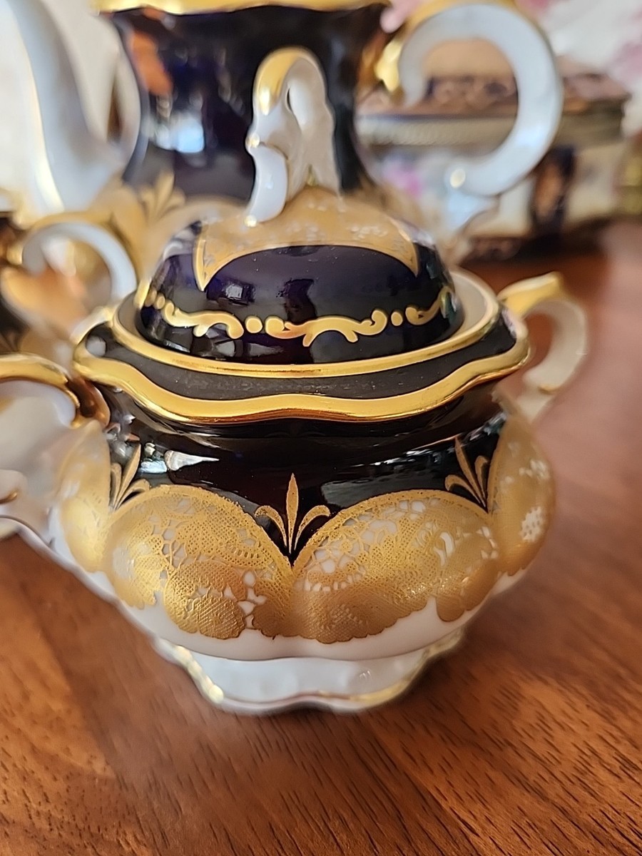 Porcelain Child Coffee Pot Set Hutschenreuther Cobalt Blue Gold