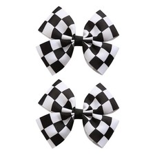 JiaDuo 2PC Racing Black and White Checkered Flag Hair Bow Clips for Girls