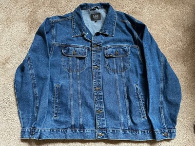 Vintage Lee Denim Jacket Mens XXL Blue Jean Button Front Trucker Coat Classic