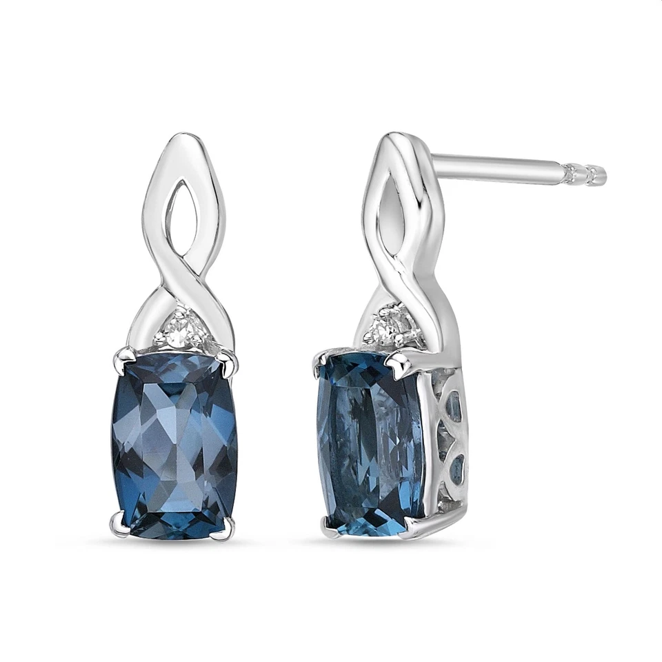 Pendientes Oro Blanco 10K Cojín Alargado Topacio Azul Londres Foto 3 de 4