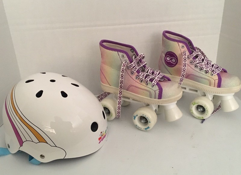 Rolla Infinity Roller Skates Girls Sparkle Purple & Pink Junior 13 Plus Helmet