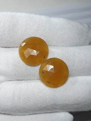 Natural Beryl Yellow Round Slice Cut Pair Set of Two Matching Pair Gemstone 2ps.