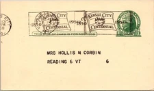 Kansas City MO Centennial Fancy Cancel 1950 Modern Handcraft Prepaid Postal Card
