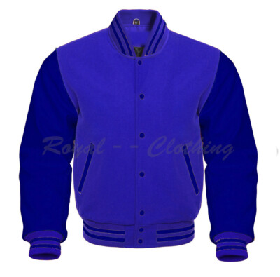 Letterman Varsity Baseball Royal Blue Wool and Genuine Royal Leather Sleeves