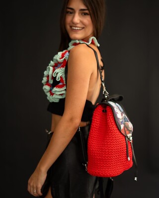 Women's Genuine Leather Hand Painted Backpack 