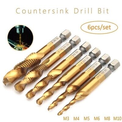 Gold 6pcs/set Hand Tap Drill Bits Hex Shank HSS Screw Spiral Point Thread Tools