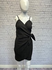 Lily Rose Wrap Dress Adjustable Spaghetti Sleeves Knotted Side Black Size M