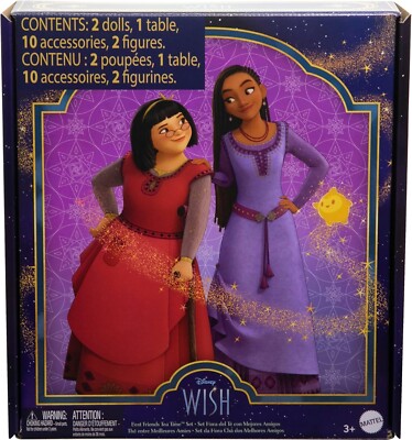 Mattel Disney Wish Toys, Best Friends Tea Time Playset with Asha & Dahlia of New