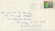 1974 Canada cover from Maple Ridge BC to Worcester Park Surrey England