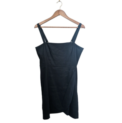 Gianni Bini Black Linen Blend Ruched Square Neck Mini Dress Size 12 Smocked  Back | eBay