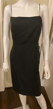 Linda Allard Ellen Tracy Black Dark Gray Spaghetti Strap Lined Sheath Dress 12