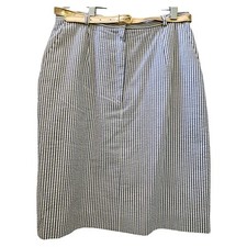 Talbots Petites Skirt Size 8P Blue White Railroad Stripe Seersucker Lined Pocket