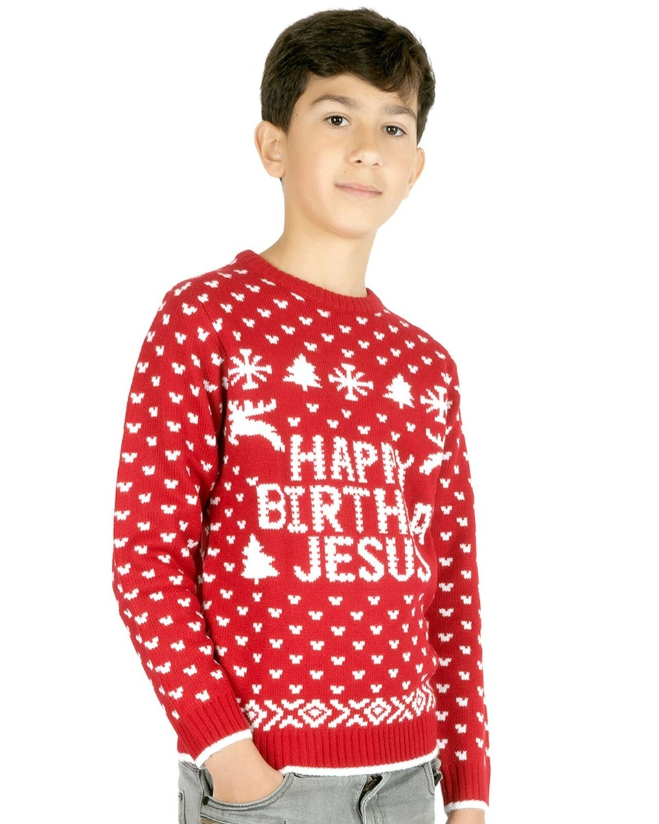 New Kids Boys Girls Xmas Happy Birthday Jesus Funny Christmas Knitted  Jumper Top