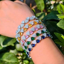 Top Silver Plated CZ Yellow Geometric Tennis Chain Link Bracelet Women Jewelry