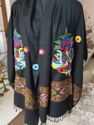 INDIAN RAJASTHANI ARTISTIC HANDWORK 100% WOOL PASHMINA SHAWL~COLORFUL TRIBAL ART