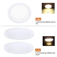 Facon 12V RV 5'' Round LED Panel Light + 2Pcs 9.25'' RV Oval Interior Roof Light