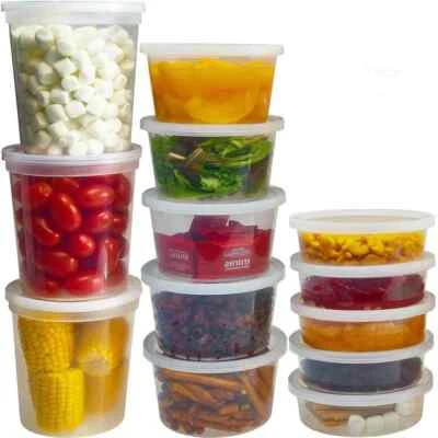 Durable Deli Food/Soup Plastic Containers w/ Lids and Airtight - Choose Size