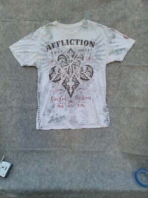 AFFLICTION Lost Souls MEN'S T-Shirt Sz. 2XL White