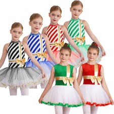 Kid Girls Christmas Dance Dress Sequins Tulle Dress Stage Performance Costume