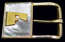F Initial Letter SWANK Mother of Pearl Small Vintage Belt Buckle